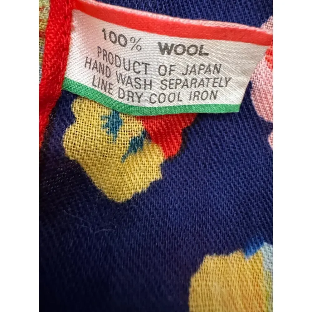 Vintage 100% Wool Floral Square Scarf Made in Japan 22”